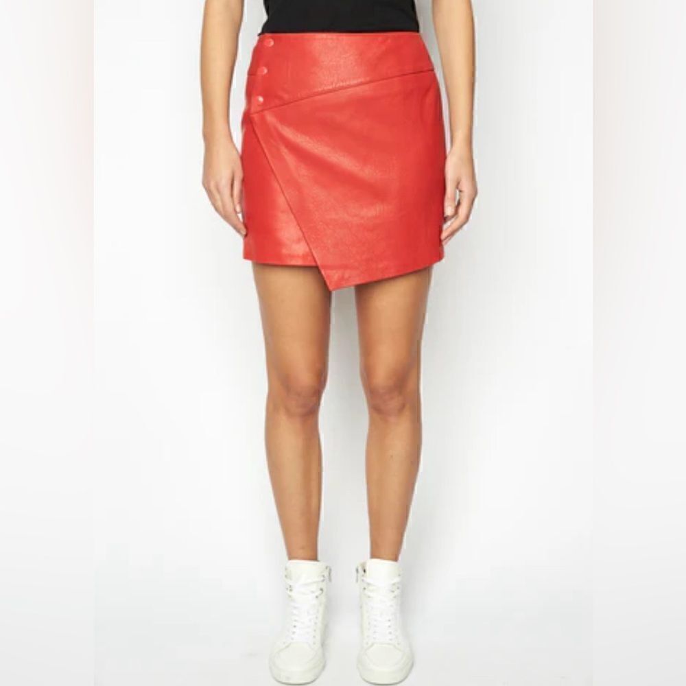 Zadig & Voltaire Junko Cuir biker moto red Leather mini skirt.  Size 40. NWT - Picture 2 of 13